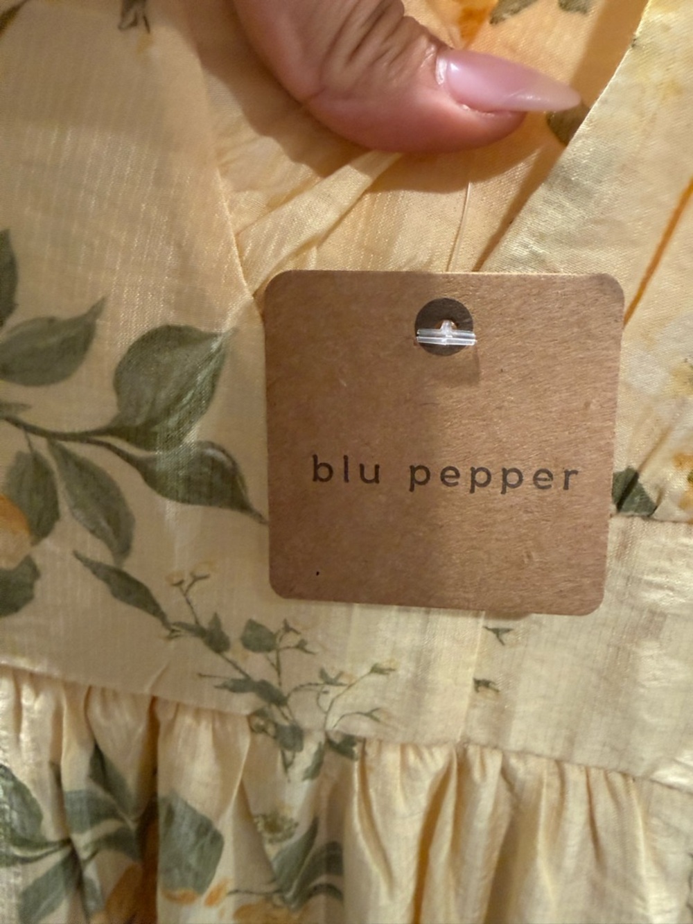 Blu Pepper Yellow Floral Midi Dress with Green Leaf Print - Picture 3 of 3